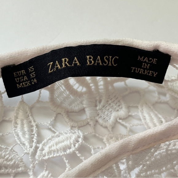 Zara Basic Guipure Lace Top Blouse Short Sleeve Lined Tank Top Floral Pink Sz XS - Picture 3 of 14